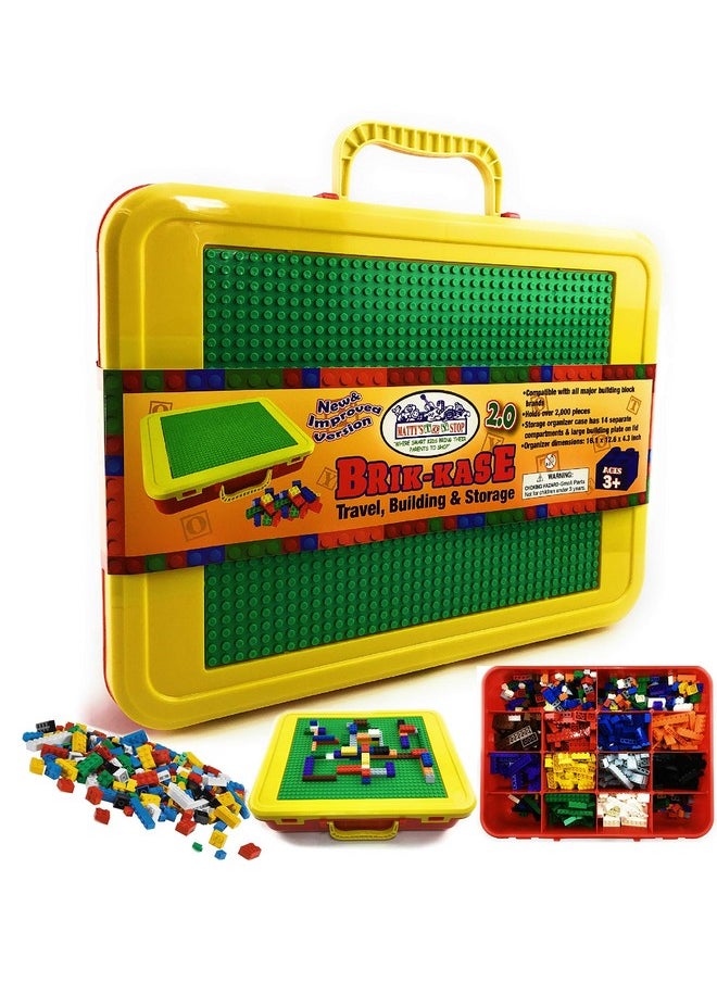 Matty's Toy Stop Matty's Toy Stop Brik-Kase 2.0 Travel, Building, Storage & Organizer Container Case with Building Plate Lid (Holds Approx 2000pcs) - Compatible With All Major Brands (Red, Green & Yellow)  - Image 1