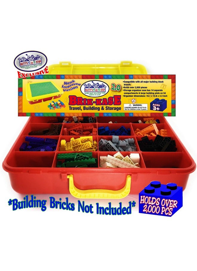 Matty's Toy Stop Matty's Toy Stop Brik-Kase 2.0 Travel, Building, Storage & Organizer Container Case with Building Plate Lid (Holds Approx 2000pcs) - Compatible With All Major Brands (Red, Green & Yellow)  - Image 2