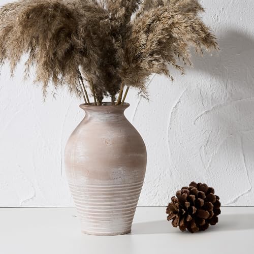 LUKA Ceramic Rustic Farmhouse Vase, 9.2 inch Whitewashed Terracotta Vase, Pottery Decorative Flower Vases,Clay Decorative Vases for Home Decor, Table, Living Room, Shelf, Mantel Decoration - Image 1