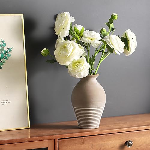 LUKA Ceramic Rustic Farmhouse Vase, 9.2 inch Whitewashed Terracotta Vase, Pottery Decorative Flower Vases,Clay Decorative Vases for Home Decor, Table, Living Room, Shelf, Mantel Decoration - Image 4