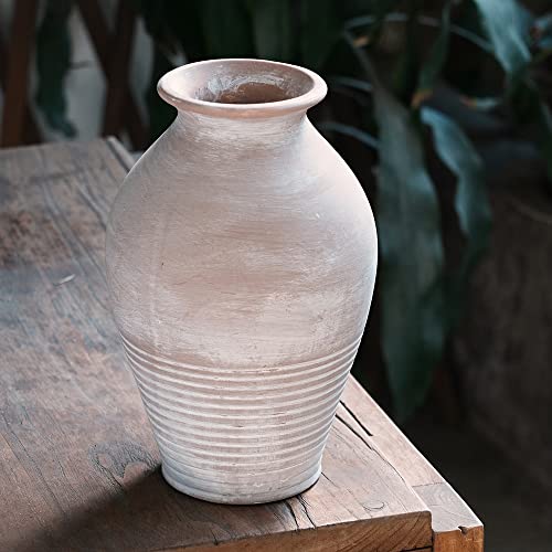 LUKA Ceramic Rustic Farmhouse Vase, 9.2 inch Whitewashed Terracotta Vase, Pottery Decorative Flower Vases,Clay Decorative Vases for Home Decor, Table, Living Room, Shelf, Mantel Decoration - Image 5