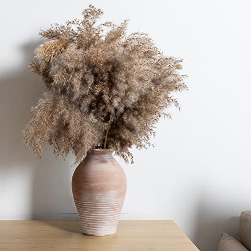 LUKA Ceramic Rustic Farmhouse Vase, 9.2 inch Whitewashed Terracotta Vase, Pottery Decorative Flower Vases,Clay Decorative Vases for Home Decor, Table, Living Room, Shelf, Mantel Decoration - Image 3