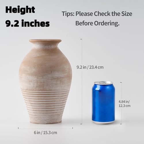 LUKA Ceramic Rustic Farmhouse Vase, 9.2 inch Whitewashed Terracotta Vase, Pottery Decorative Flower Vases,Clay Decorative Vases for Home Decor, Table, Living Room, Shelf, Mantel Decoration - Image 2