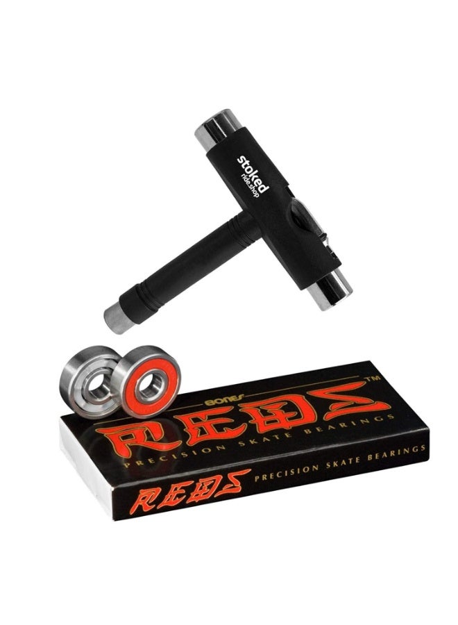 Bones محامل بونز ريدز 8-pack لـ [ألواح التزلج، ألواح الطويلة، السكوترات، الدوارات] (8-pack مع أداة) - Image 1