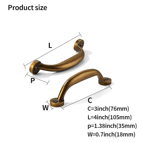 CABDM 10 Pack 3 inch Hole Center Antique Brass Vintage Aged Old Cabinet Pulls Heavy Duty Solid Drawer Hardware Kitchen Vanity Bathroom Handles - Image 3