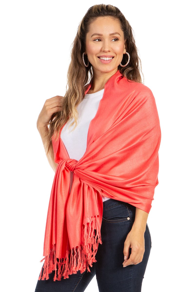 Sakkas 78" X 28" Rayon from Bamboo Soft Solid Pashmina Feel Shawl/Wrap/Stole - Coral - Image 3