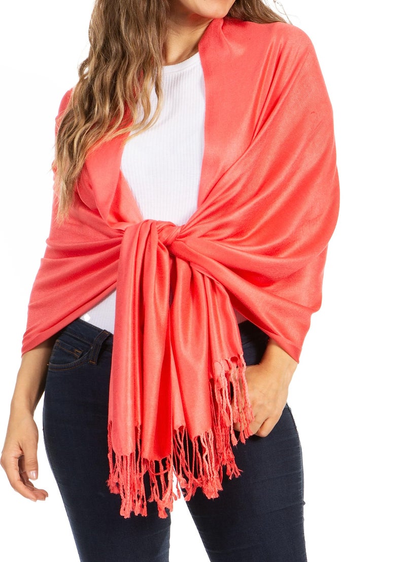 Sakkas 78" X 28" Rayon from Bamboo Soft Solid Pashmina Feel Shawl/Wrap/Stole - Coral - Image 1