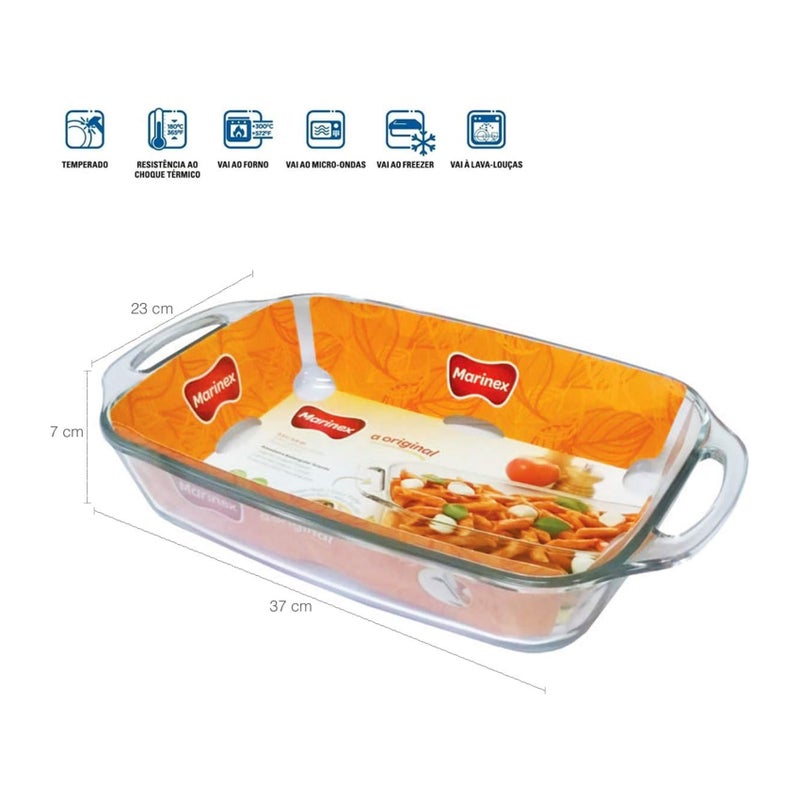 Marinex Large Rectangular Glass Roaster with Handle 3.5L  Extra-Large Heat-Resistant Borosilicate Bakeware Dish - Clear - Image 2