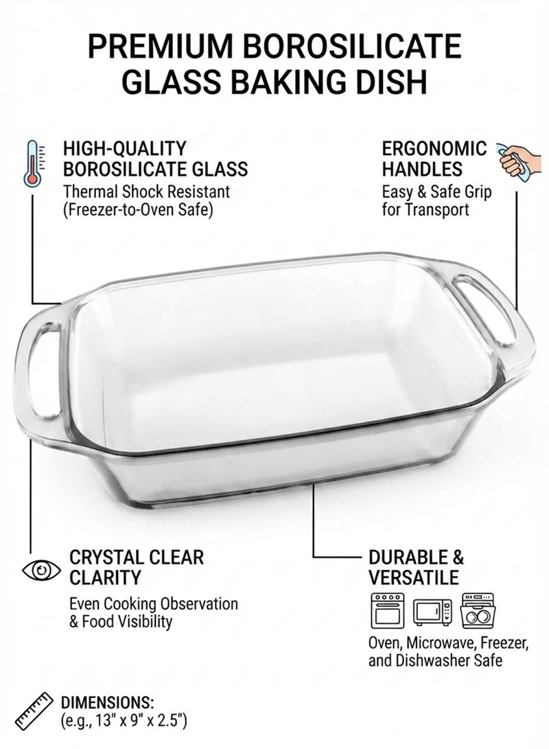 MARINEX Large Rectangular Glass Roaster with Handle 3.5L – Extra-Large Heat-Resistant Borosilicate Bakeware Dish | Transparent Oven-Safe Roasting & Baking Tray with Easy-Grip Handles - Image 4