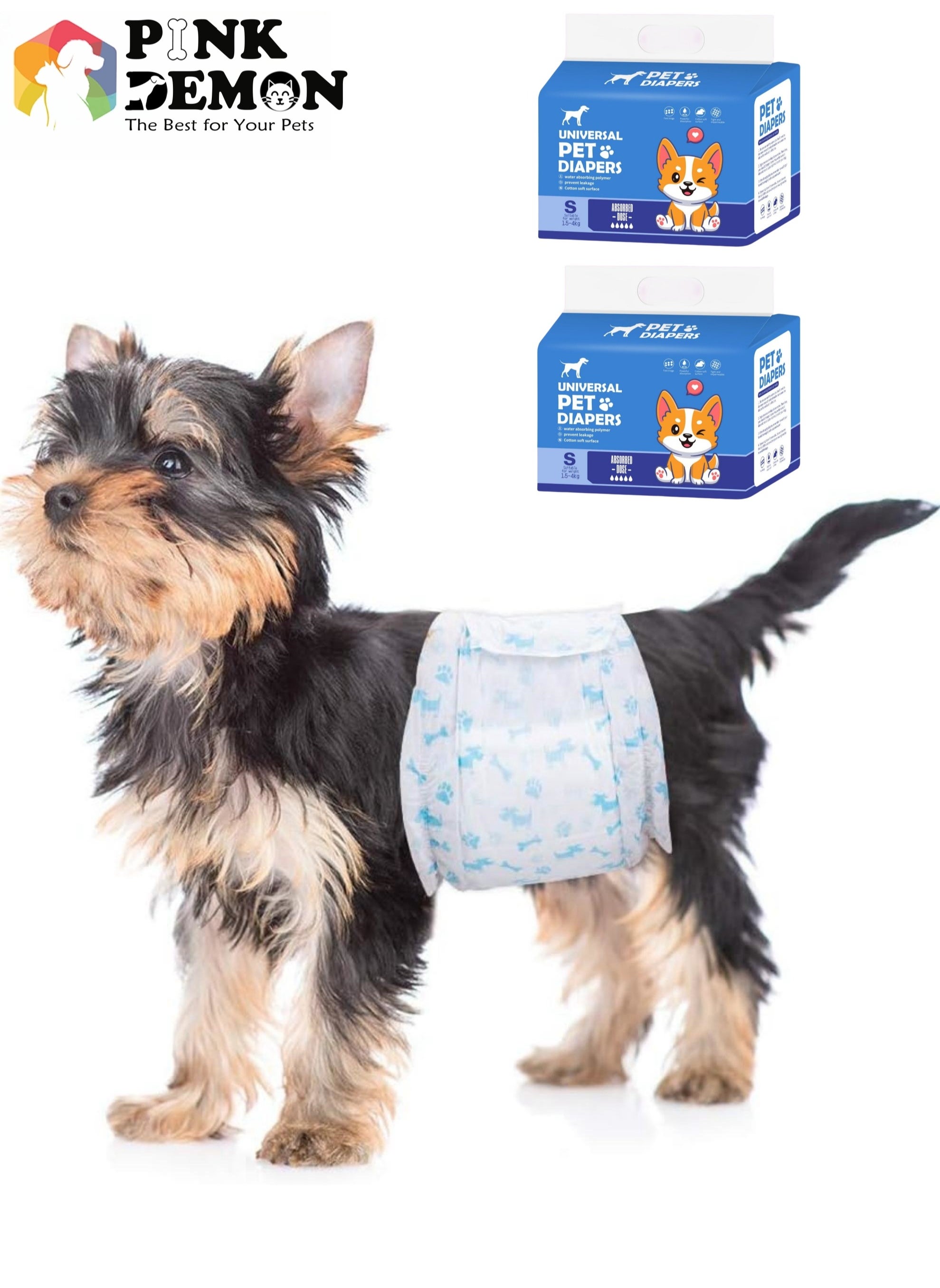 Disposable Pet Diapers Male Dogs Super Absorbent Soft Including 20 Count for Puppy Cats or Dogs 1.5 - 4kg Blue Size  S 