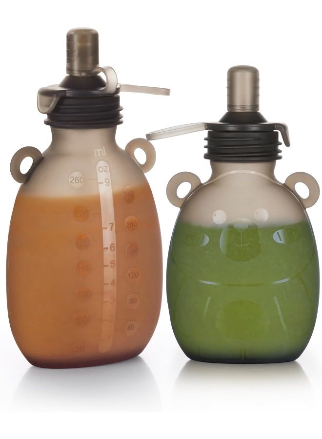 haakaa Happii Bear Silicone Goody Pouch Combo, Reusable Baby Food Pouches for Homemade Organic Purees, Juices, Smoothies, and Yogurt - Perfect for Toddlers and Kids - 2 Pack, 6oz+9oz - Image 1