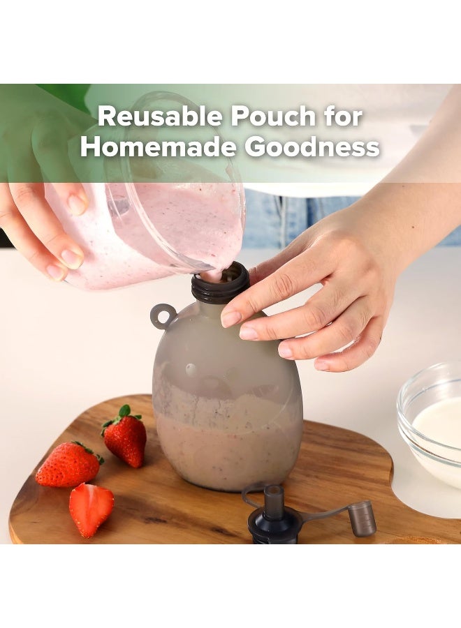 haakaa Happii Bear Silicone Goody Pouch Combo, Reusable Baby Food Pouches for Homemade Organic Purees, Juices, Smoothies, and Yogurt - Perfect for Toddlers and Kids - 2 Pack, 6oz+9oz - Image 2