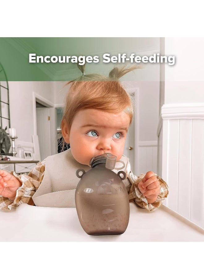 haakaa Happii Bear Silicone Goody Pouch Combo, Reusable Baby Food Pouches for Homemade Organic Purees, Juices, Smoothies, and Yogurt - Perfect for Toddlers and Kids - 2 Pack, 6oz+9oz - Image 3