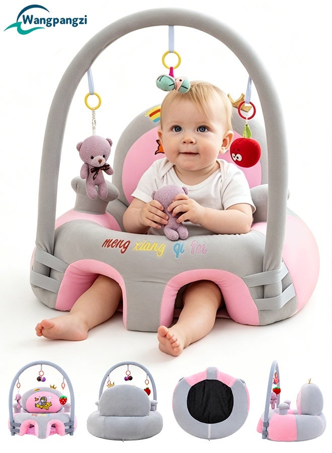 WangPangZi Baby Sofa Learn Sitting Chair, Infant Support Seat with Plush Cushion & Protector, Nursery Soft Plush Pillow Chair with Hanging Plush Toys for Infants Play & Sitting Training, Cute Pilot Image Design Cartoon Style Grey, Suitable for Boys Girls - Image 1