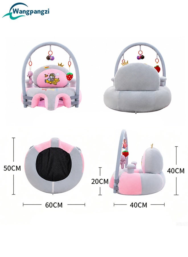 WangPangZi Baby Sofa Learn Sitting Chair, Infant Support Seat with Plush Cushion & Protector, Nursery Soft Plush Pillow Chair with Hanging Plush Toys for Infants Play & Sitting Training, Cute Pilot Image Design Cartoon Style Grey, Suitable for Boys Girls - Image 2