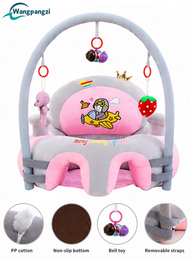 WangPangZi Baby Sofa Learn Sitting Chair, Infant Support Seat with Plush Cushion & Protector, Nursery Soft Plush Pillow Chair with Hanging Plush Toys for Infants Play & Sitting Training, Cute Pilot Image Design Cartoon Style Grey, Suitable for Boys Girls - Image 3