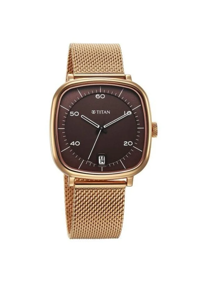 TITAN Neo Curve Quartz Analog with Date Brown Dial Rose Gold Stainless Steel Strap Watch for Men - 1885WM01