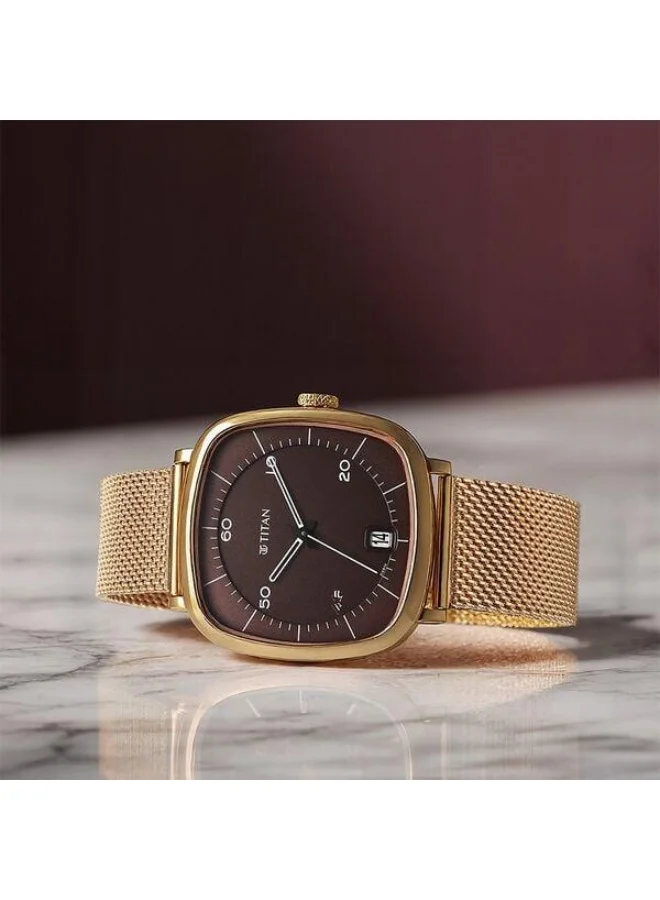 TITAN Neo Curve Quartz Analog with Date Brown Dial Rose Gold Stainless Steel Strap Watch for Men - 1885WM01