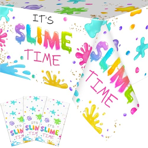 Tingjoo 3 Pack Slime Party Tablecloths Its Slime Time Art Table Covers 54 x 108 Inches Rectangle Glow Table Cloth Plastic Disposable Colorful Tablecloths for Art Birthday Party Decorations Vibrant - Image 1