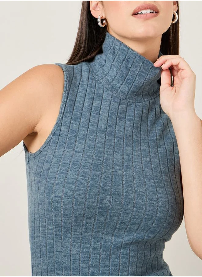 Styli Ribbed Knit Bodycon Maxi Dress with Side Slit