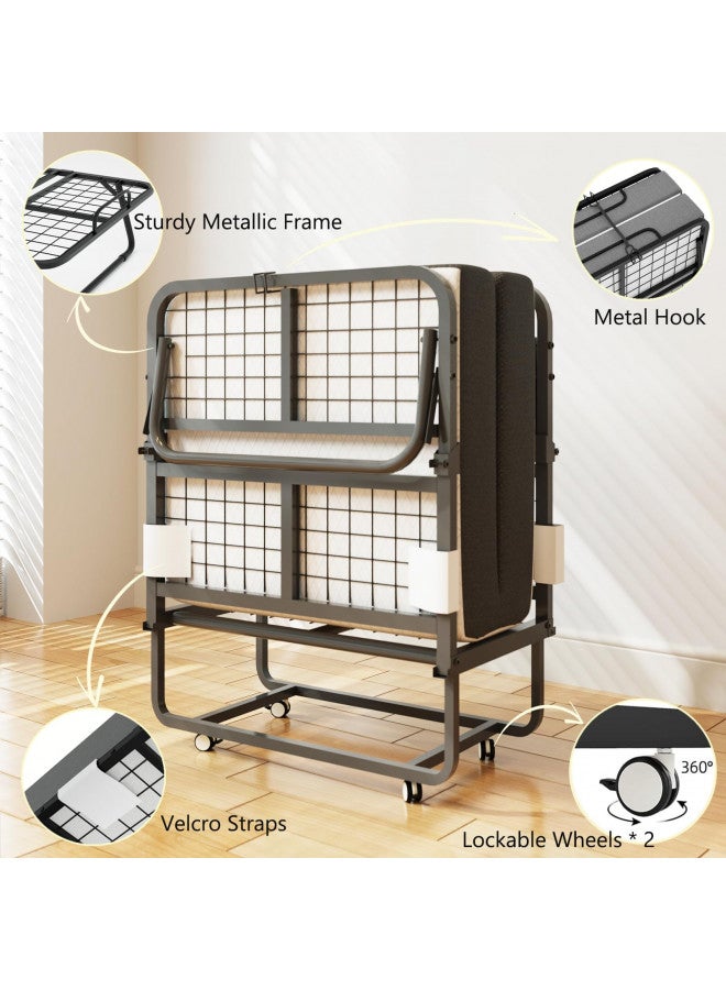 CAIYUN CAIYUN Folding Bed with Mattress, Portable Rollaway Bed for Adults - Foldable Cot Size Bed Frame with 5" Memory Foam Mattress and Storage Bag, Guest Day Bed with Metal Fold Up Bed on Wheels, 75"x31"  - Image 3