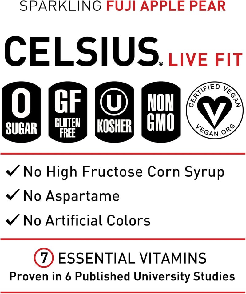 CELSIUS مشروب سيلسيوس الفوار بنكهة تفاح فوجي والكمثرى - 12 عبوة - Image 4