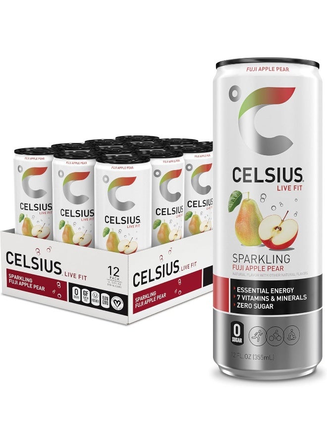 CELSIUS مشروب سيلسيوس الفوار بنكهة تفاح فوجي والكمثرى - 12 عبوة - Image 1