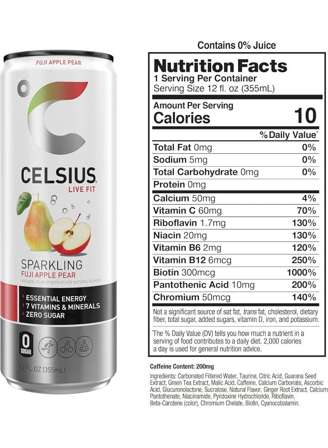 CELSIUS مشروب سيلسيوس الفوار بنكهة تفاح فوجي والكمثرى - 12 عبوة - Image 2