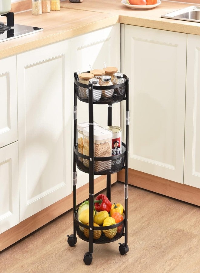 Kiesh 3-Tier Metal Storage Rolling Cart, Foldable Utility Cart on Wheels Assembly-Free, Versatile Serving Organizer Trolley with Lockable Wheels for Kitchen, Living Room, Bathroom, Black - Image 2