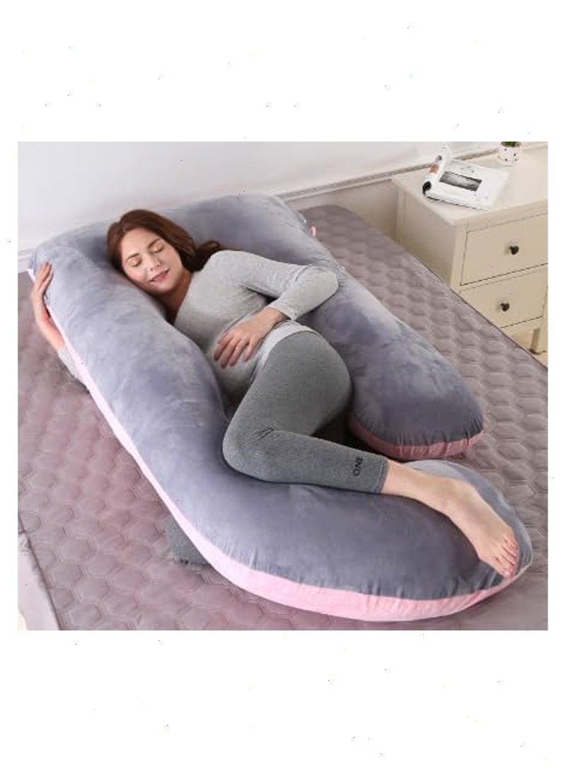 Pregnancy Pillow for Sleeping, G-Shaped Full Body Pillow and Maternity Support with Replaceable and Washable Velvet Cover(Pink and Grey) - Image 3