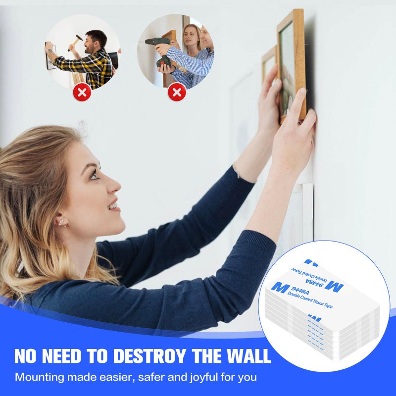 Moeey White Double Sided Adhesive Pads,Heavy Duty Mounting Tape,48Pcs 3mm Thickness Pre-Cut Foam Tape,Super-Sticky Black Strong Pads Rectangle Shape Waterproof for Walls Picture, Car, Home, Office - Image 3