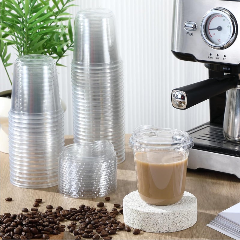 Baderke 50 Pcs Round Bottom Plastic Cups with Sip Lids Clear Disposable Iced Coffee Cups for Smoothie Cold Beverage Coffee Shops and Party Catering (12 oz,Clear) - Image 2