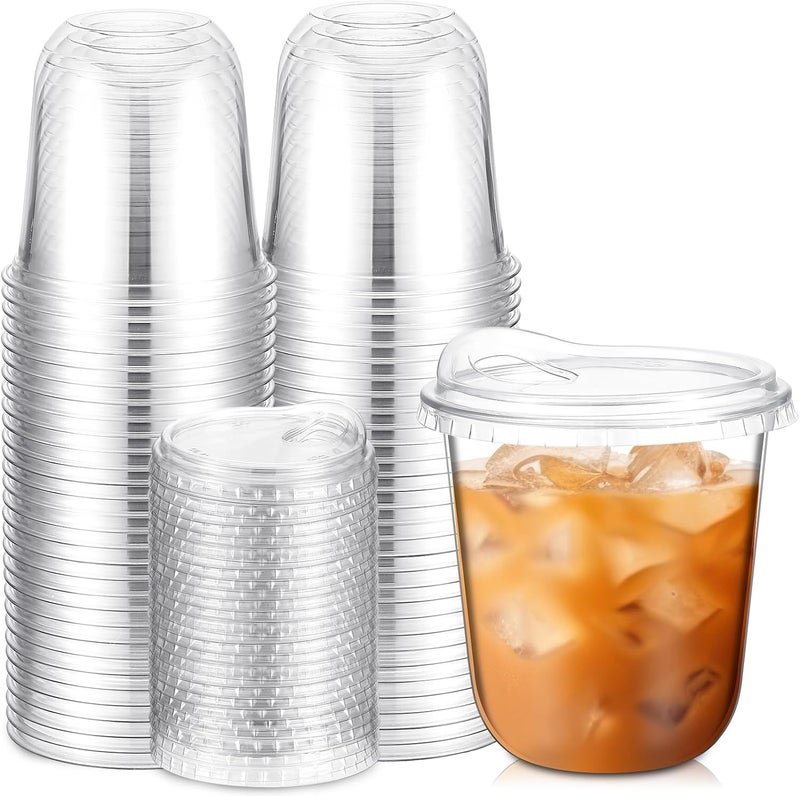 Baderke 50 Pcs Round Bottom Plastic Cups with Sip Lids Clear Disposable Iced Coffee Cups for Smoothie Cold Beverage Coffee Shops and Party Catering (12 oz,Clear) - Image 1