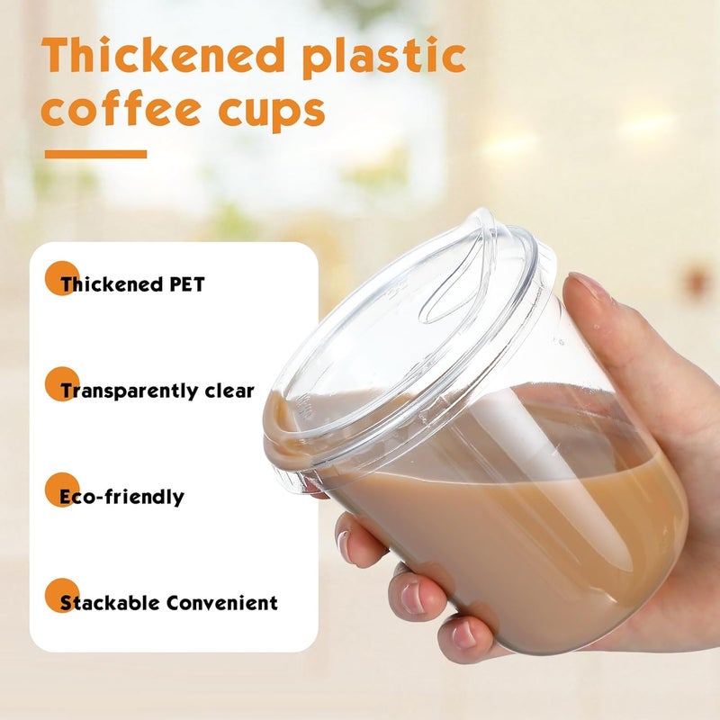 Baderke 50 Pcs Round Bottom Plastic Cups with Sip Lids Clear Disposable Iced Coffee Cups for Smoothie Cold Beverage Coffee Shops and Party Catering (12 oz,Clear) - Image 4