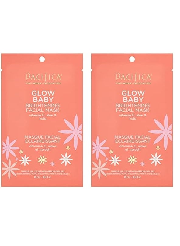 Pacifica - Pacifica Beauty Glow Baby Brightening Face Mask Sheet Mask Skincare Vitamin C Aloe Kelp Brightening Glowing Skin Dullness Fine Lines Dark Spots Dry Skin Vegan  Cruelty Free Pack of 2 - Image 1
