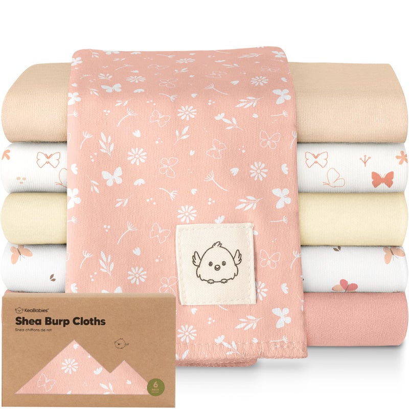 KeaBabies Organic Burp Cloths Baby Boy, Girl - 6-Pack Large Cotton Burping Cloths for Babies, Spit Up Rags, Super Absorbent, Ultra Soft Newborn Rag, Gender Neutral, Machine Washable, Durable(Butterflies) - Image 1
