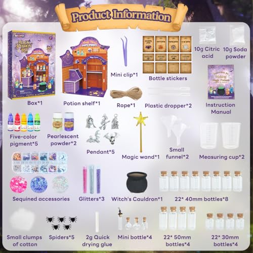BEIREG Magic Potion Kits for Kids Potion Making Kit with 20 Magic Mixed Potion Bottles Witches Cauldron Mystery House Craft for Christmas Halloween Crafts Gifts for Kids Girls 6 7 8 9 10 - Image 5