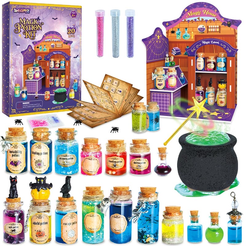 BEIREG Magic Potion Kits for Kids Potion Making Kit with 20 Magic Mixed Potion Bottles Witches Cauldron Mystery House Craft for Christmas Halloween Crafts Gifts for Kids Girls 6 7 8 9 10 - Image 3
