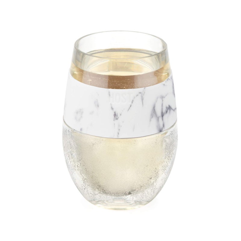 Host Plastic Stemless Wine Glasses  Double Wall Insulated FREEZE Drink Chiller Marble Wine Cup with Freezing Gel Wine Glasses for Red and White Wine 85 oz Marble