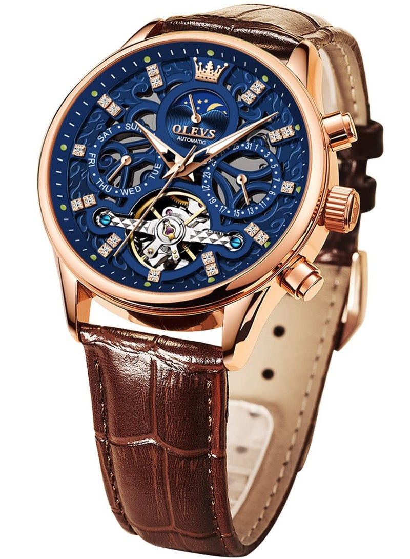OLEVS Men's Hollow Mechanical Formal Casual Leather Waterproof Watch 6658 - Image 1