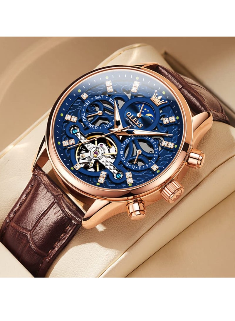 OLEVS Men's Hollow Mechanical Formal Casual Leather Waterproof Watch 6658 - Image 2