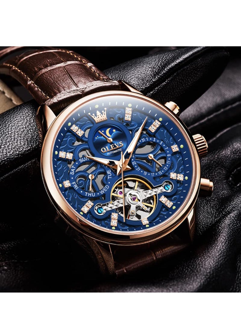 OLEVS Men's Hollow Mechanical Formal Casual Leather Waterproof Watch 6658 - Image 3