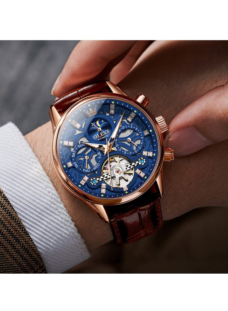 OLEVS Men's Hollow Mechanical Formal Casual Leather Waterproof Watch 6658 - Image 5