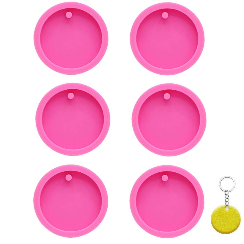 FAFAHOUSE 6 Pack Round Keychain Silicone Mold Circle Keychain Charms Epoxy Resin Molds Casting Molds with Hole for DIY Crafts Making 2 inch