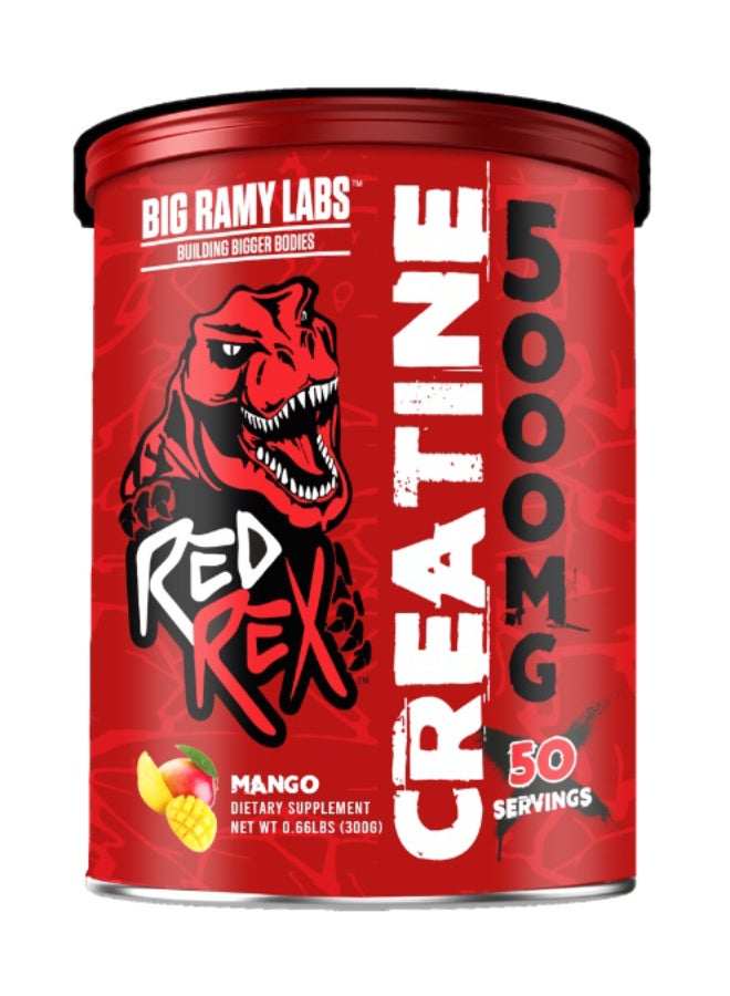 RED REX Creatine Monohydrate Powder - Mango Flavor - 300g - for Muscle Growth & Recovery - Image 1