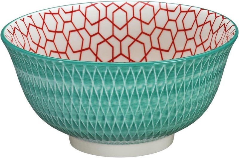 Cilio Amici Decorated Porcelain Bowl 17 Ounce Capacity 6 D x 275 H Set of 6 Rhombuses Textured Pattern Turquoise - Image 1