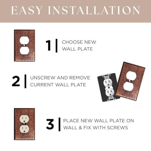 Monarch Abode 2-Gang Duplex Wall Plate, Hand Hammered Pure Copper Decorative Outlet Covers, Electrical Outlet Cover Plates, Pure Copper - Image 5