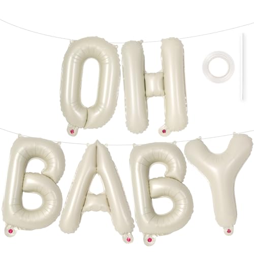 YOTHORN Cream Oh Baby Balloons Letters16 Inch Beige OH BABY Balloon for Baby Shower Baby Letter Balloons for Gender Reveal Decorations Cream - Image 1