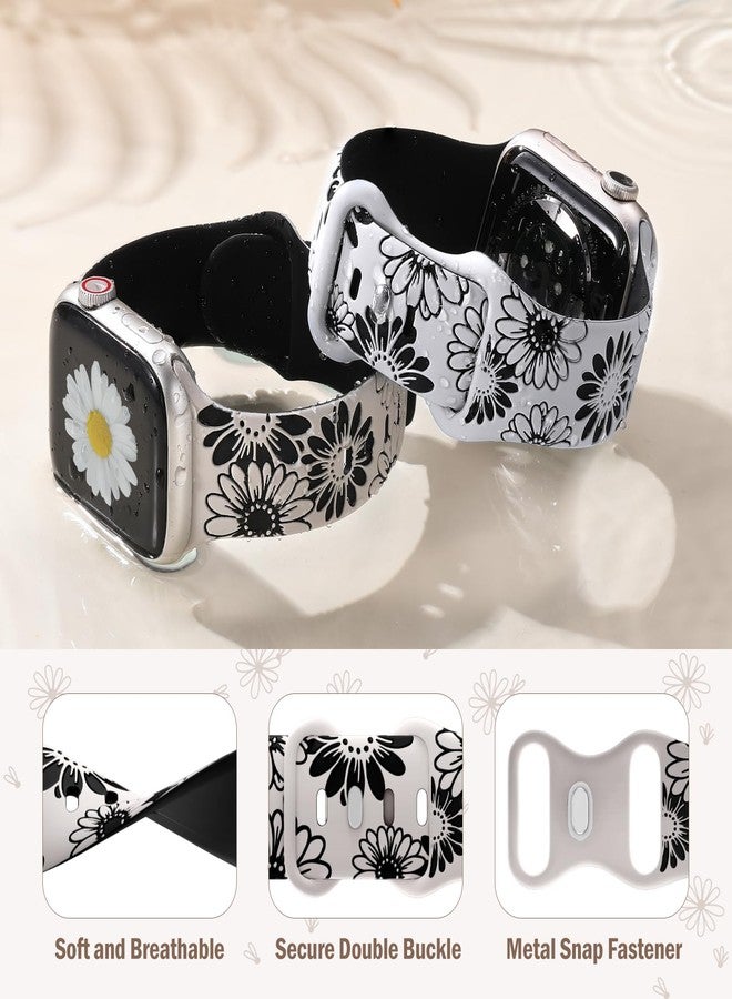 DaQin Floral Engraved Band Compatible with Apple Watch Bands for Women 40mm 41mm 42mm 44mm 45mm 46mm 38mm, Cute Two-Tone Flower Soft Silicone Sport Strap for iWatch Series 11 10 9 8 7 6 5 4 3 2 1 SE - Image 3