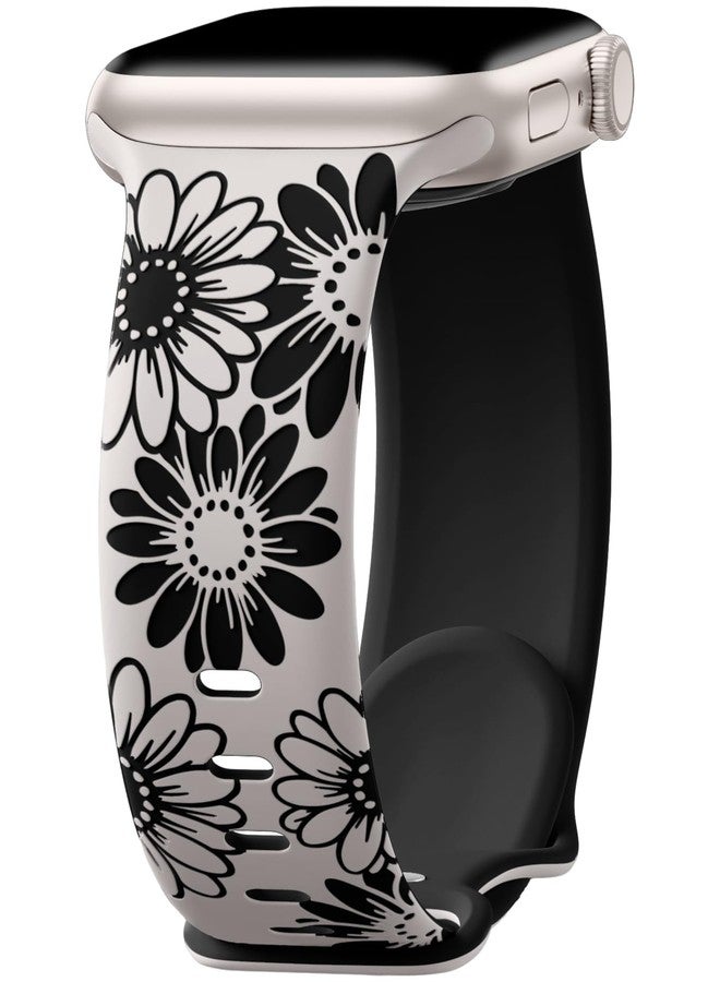 DaQin Floral Engraved Band Compatible with Apple Watch Bands for Women 40mm 41mm 42mm 44mm 45mm 46mm 38mm, Cute Two-Tone Flower Soft Silicone Sport Strap for iWatch Series 11 10 9 8 7 6 5 4 3 2 1 SE - Image 1